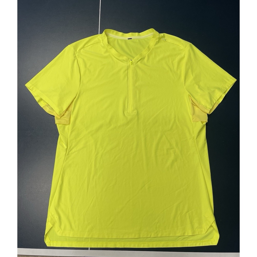Lululemon Short Sleeve Vented Tennis Shirt 1/2 Zip Neon Yellow Relaxed Fit Sz L